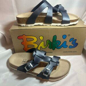 New Birkenstock Birki's Women's Size 6 –6.5 Metallic Blue Leather Sandles